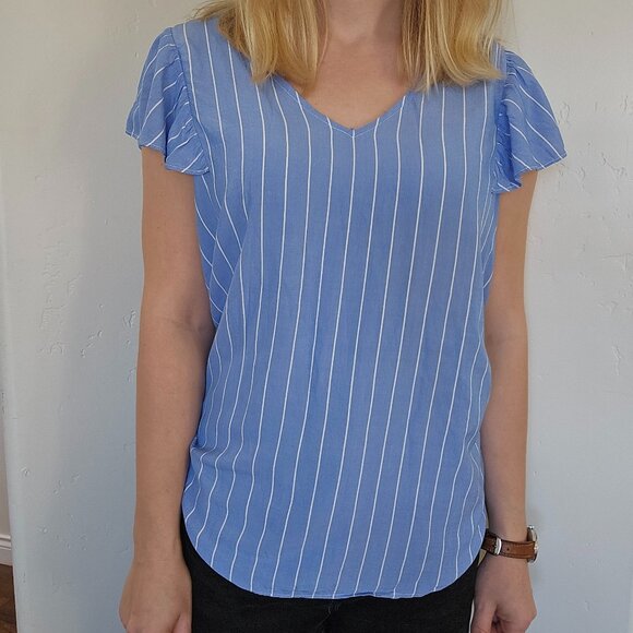 Old Navy Blue Striped Flutter Sleeve Top - Picture 1 of 4